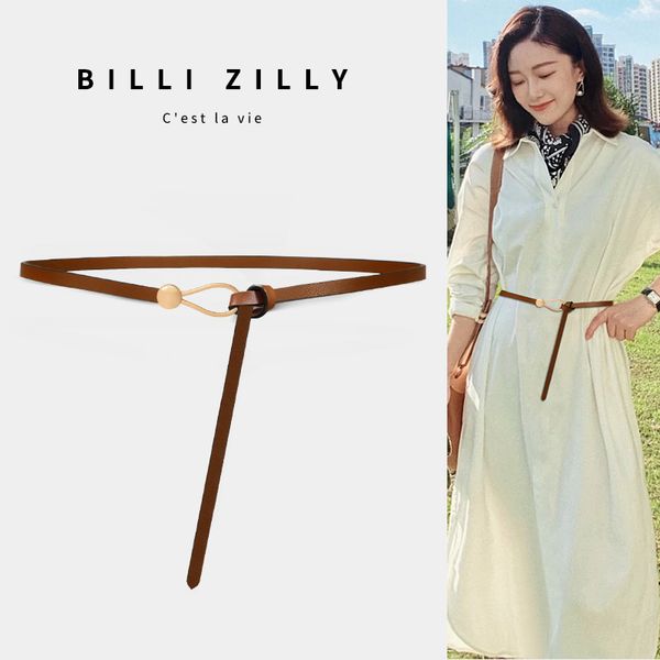 

women's leather thin tie decorative suit fashion black with skirt shirt waistband ins wind belt, Black;brown