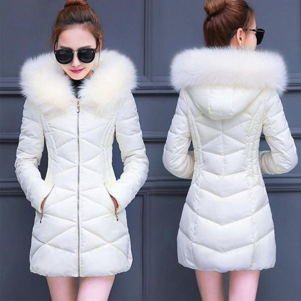 

women's down & parkas women winter jackets coats cotton hooded feminina warm outwear faux fur collar plus size long a82904, Black