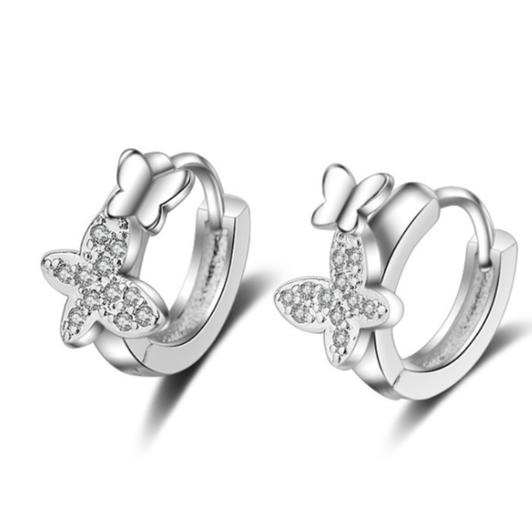 

korean butterfly earrings women's fashion diamond white gold earrings, Golden;silver