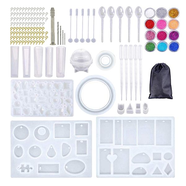 

148 pieces silicone casting molds and tools set with a black storage bag for diy jewelry craft making