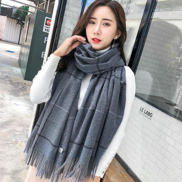 

scarves 2021 fashion imitation cashmere women plaid scarf winter warm shawl and wrap bandana long tassel female foulard, Blue;gray