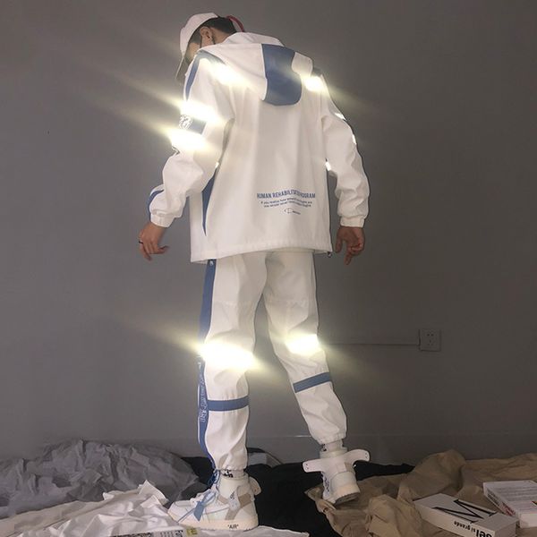 

2021 new men sportswear spring autumn set mens tracksuit patchwork hip hop sweatshirt+pants male casual jacket sports two track suit drgb, Black