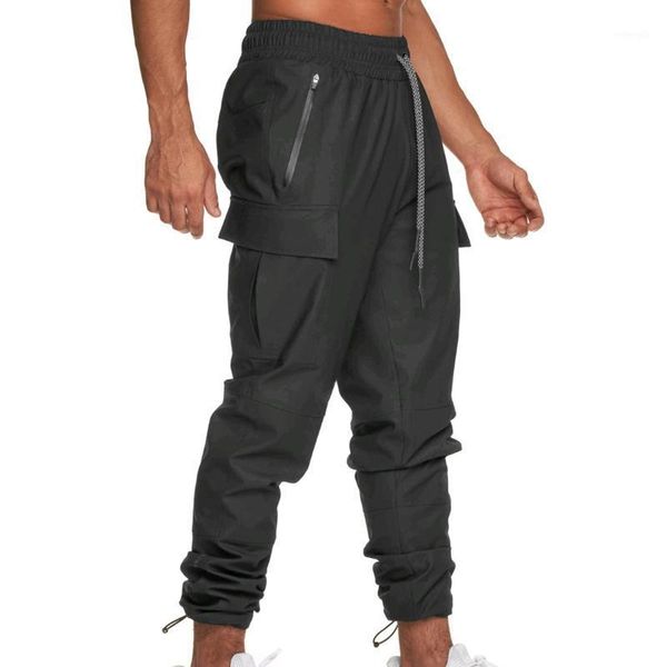 

fashion men harem pants sport jogger trouser outdoor fitness sweatpants casual pantalon homme cargo pants pockets track1, Black