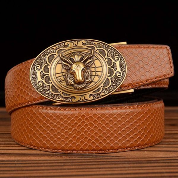 

fashion head leather men's trend young and middle-aged leisure belt, Black;brown