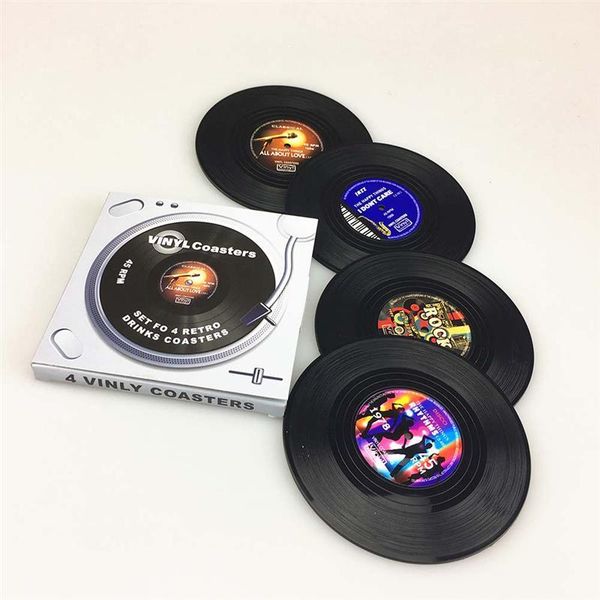 

retro gadgets record coffee decor coasters vinyl cd cup spinning tableware placemat 4pcs drinks creative mat drink bbybaf lg2010