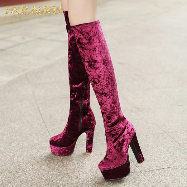 

sarairis 2020 new fashion knee high boots woman shoes luxury boots platform high heels zipper fashion female flock, Black