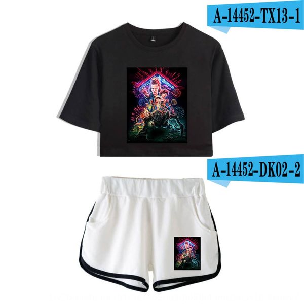 

summer strange stories strange things season navel exposed short sleeve t-shirt and shorts pants suit shortst-shirt shortsset nh9g1, Gray