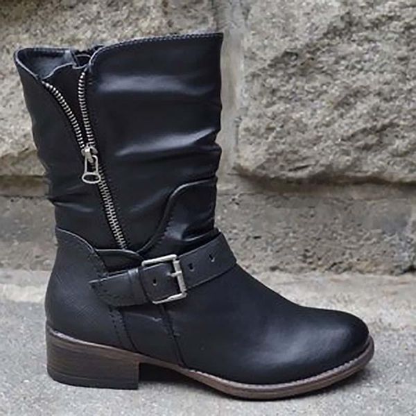 

ladies shoes new fashion women's winter boots low square heel women shoes zipper boots female winter shoe for woman plus size, Black