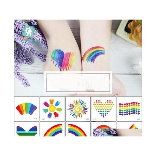 

colorful rainbow tattoo sticker kids 60*60mm sticker face cosmetic lovely body art temporary sticker party accessory boys girls tokie