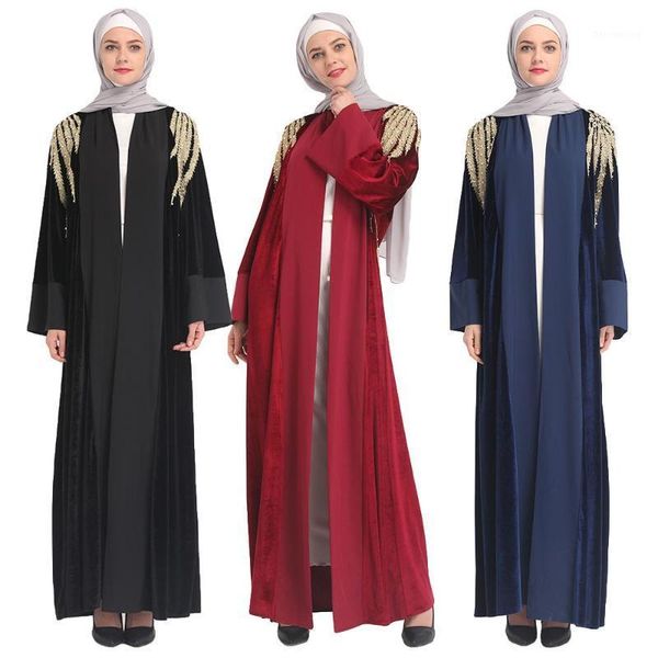 

velvet open front abaya women muslim cardigan maxi dress islamic kaftan jilbab dubai long robe winter clothing middle east1, Red