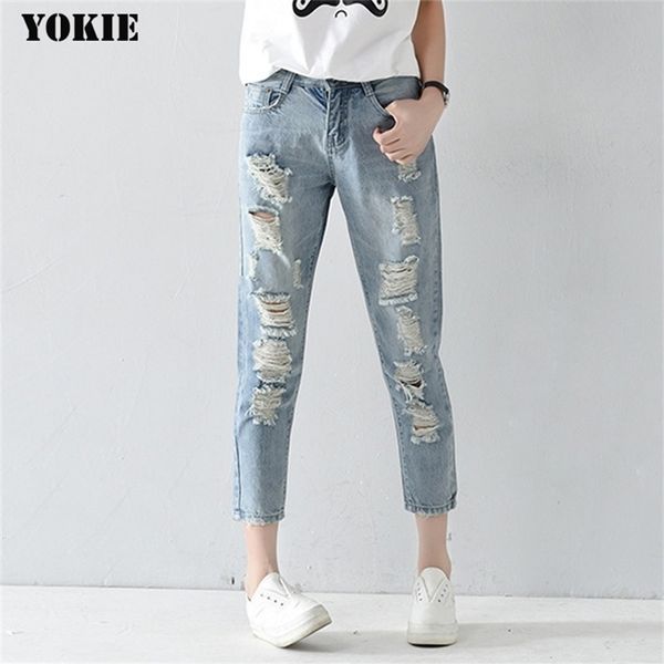

plus size 25-32 hole ripped jeans women harem pants loose ankle-length pants boyfriends for woman ladies skinny jeans 201223, Blue