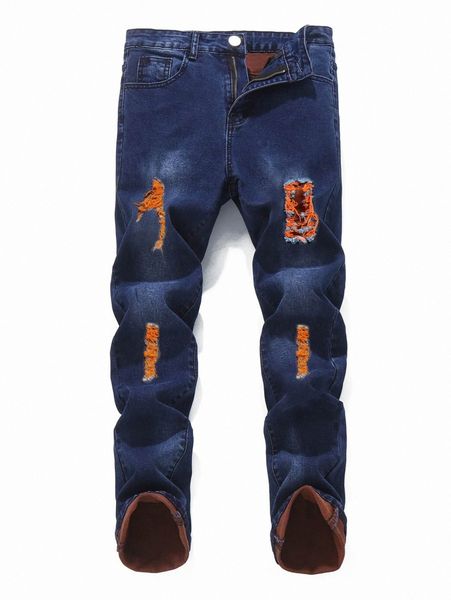 

romwe guys ripped skinny jeans 74hd#, Blue