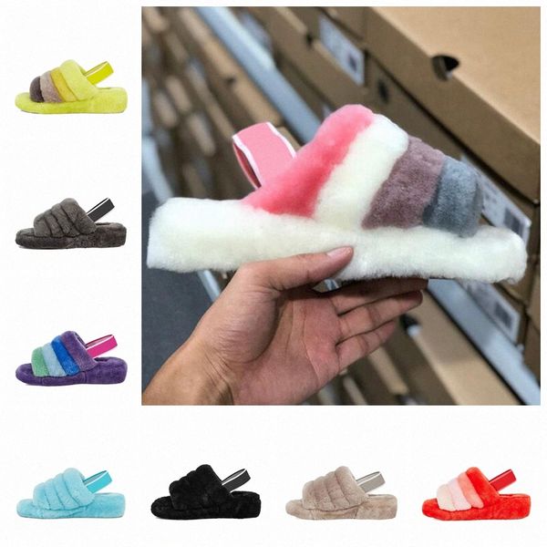 

2020 furry slippers australia fluff oh yeah designer womens fashion casual winter slipper fuzz slippers women fluffy faux furry slides a7gy#, Black