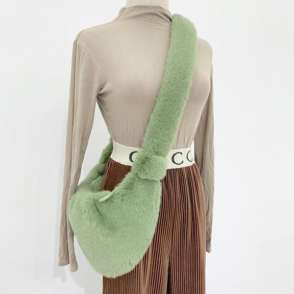 

luxury design winter faux fur women shoulder bags soft plush ladies hobos messenger bag female tote purse handbags bolso mujer