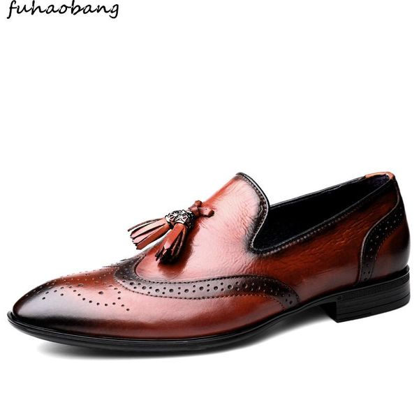 

genuine leather men formal shoes brogue elegant classic business tassel wedding social men dress party shoes big size 48, Black