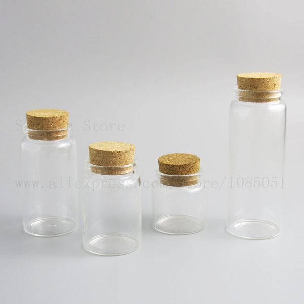 30 pezzi piccola fiala vuota in vetro borosilicato trasparente con tappo in sughero in legno, contenitore da 50 ml, 80 ml, 100 ml, 150 ml, 5 once.