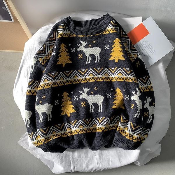 

christmas sweater men crew neck preppy style men's sweaters autumn sweater man1, White;black