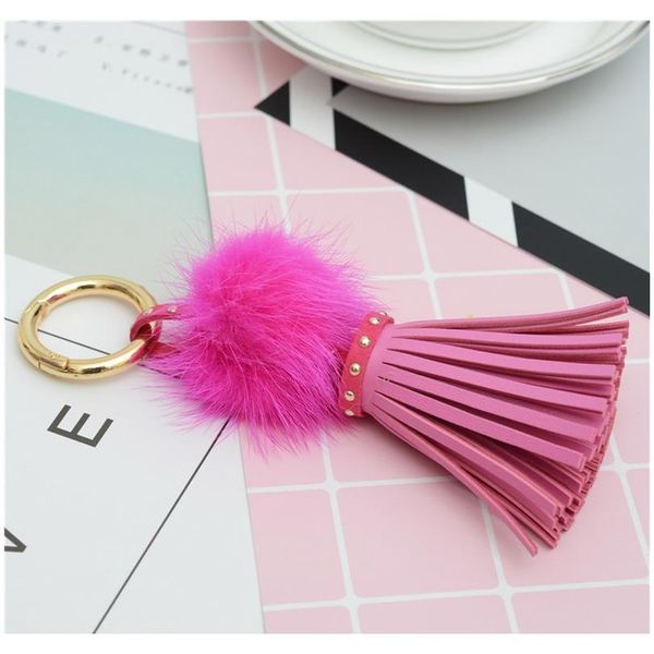 

leather tassels with mink fur ball key chain with one tassels for car keychain bag key ring jewelry eh812 f sqcpuf, Slivery;golden