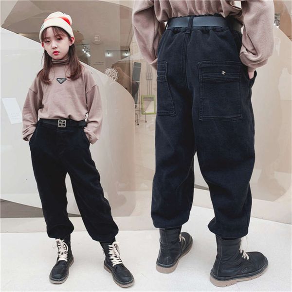 

children's foreign style plush jeans for boys and girls, Blue