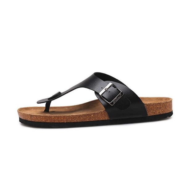 

elling new summer non-slip slip on soft cork slipper for men 2022 flat all-match sandy beach outdoor flip flop male comfortable sandals desi, Black