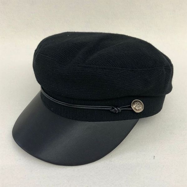 

berets beret female autumn winter hat for women ladies pu cotton leather cap boina feminina gorras bone vintage england black, Blue;gray