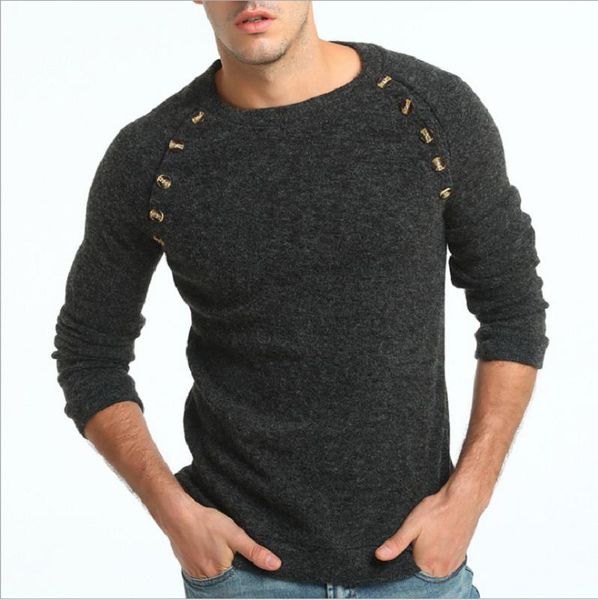 

men's sweaters 2021 button stitching solid color long-sleeved sweater, slim sweater, White;black
