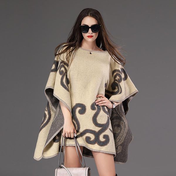 

new autumn and winter women's retro plaid poncho fashion ladies scarf wrapped knitted cashmere scarf girls winter shawl cardigan blanke, Black