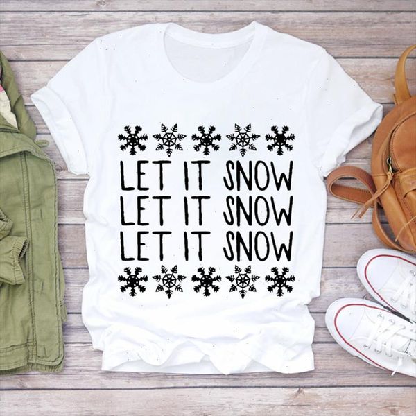 

women christmas letter snowflake cute 90s winter holiday print lady tshirt ladies graphic t shirts female tee t shirt, White