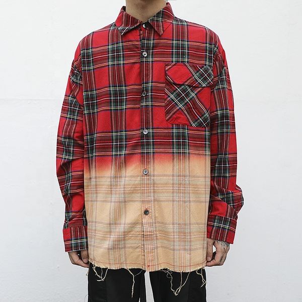 

oem custom label model drop shipping men check tie dye shirt