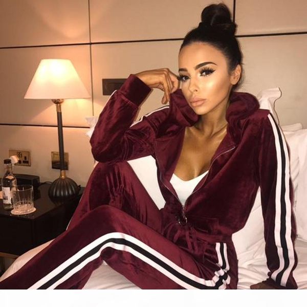 

2020 autumn winter clothes women set 2 piece patchwork casual velour jacket coat+full length velvet pant set new tracksuits, Gray