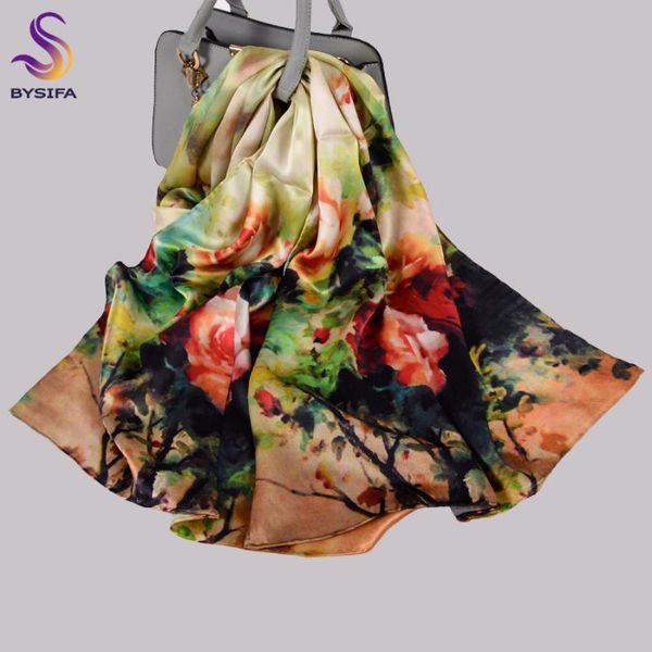 

scarves [bysifa] pure silk scarf shawl women chinese green pink peony long wraps winter hijabs luxury female neck cape, Blue;gray