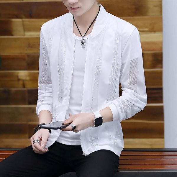 

men's jackets transparent stripe solid cool men sun protection clothing summer casual jacket skin thin coat male plus size m-5xl, Black;brown