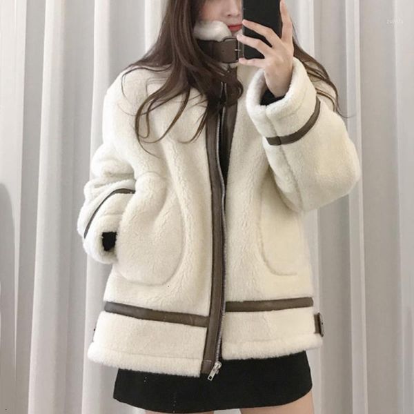 

2019 new fashion autumn winter imitation lambswool jacket women loose casual tide warm stand collar cotton coat f3101, Black
