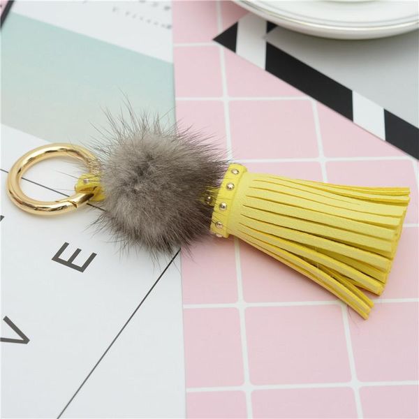 

leather tassels with mink fur ball key chain with one tassels for car keychain bag key ring jewelry eh812 h bbyeay