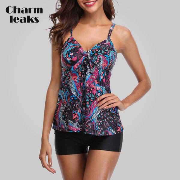 

charmleaks tankini set women swimwear vintage floral print swimsuit padded swimwear bathing suit beach wear bikini t200708, White;black