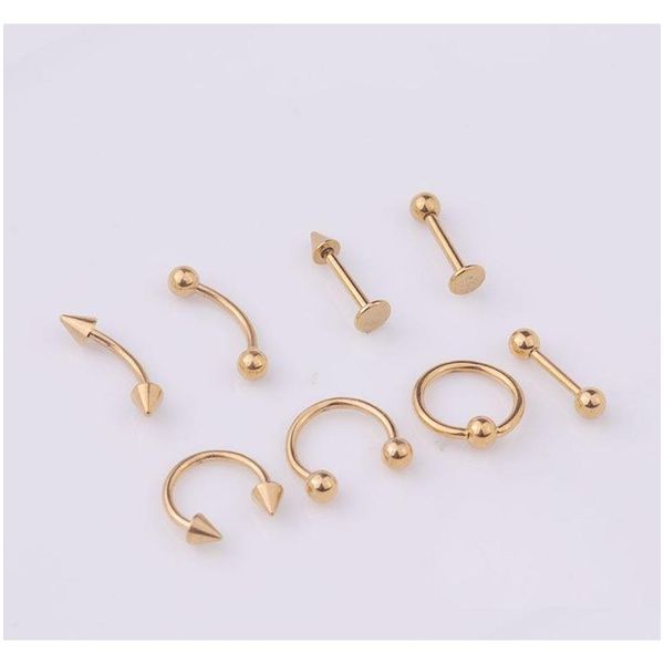 

8pcs/set stainless steel segment ring ear piercings for women men nose ring lip eyebrow piercings captive bead sqclsw homes2007, Black
