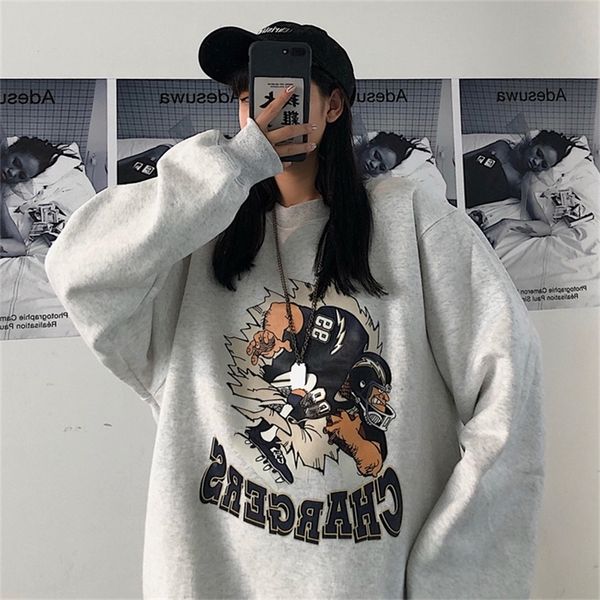 

oversized velvet warm hoodies women's clothes harajuku printed turtleneck kawaii simple pullover korean style sweatshirt 201210, Black