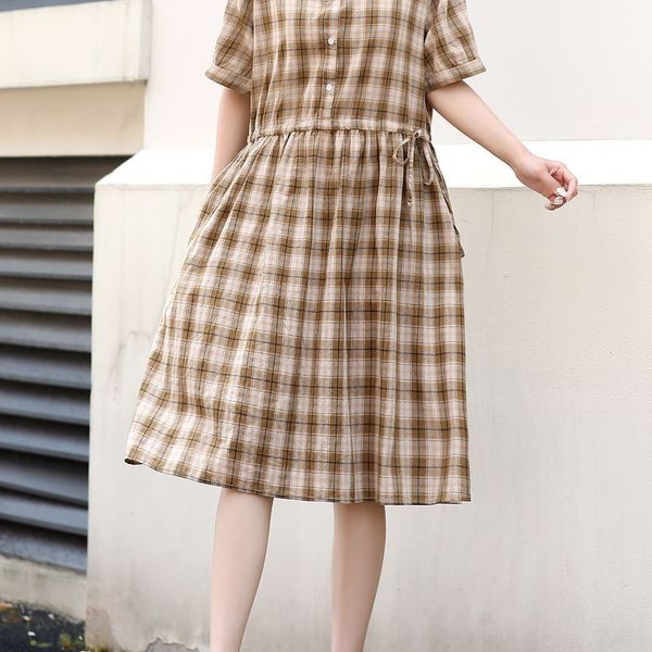 

de6x4 2020 sub new dress dresscotton and tie dress style summer linen cotton linen short sleeve dressliterary female jn13936 p0pc8, Black;gray