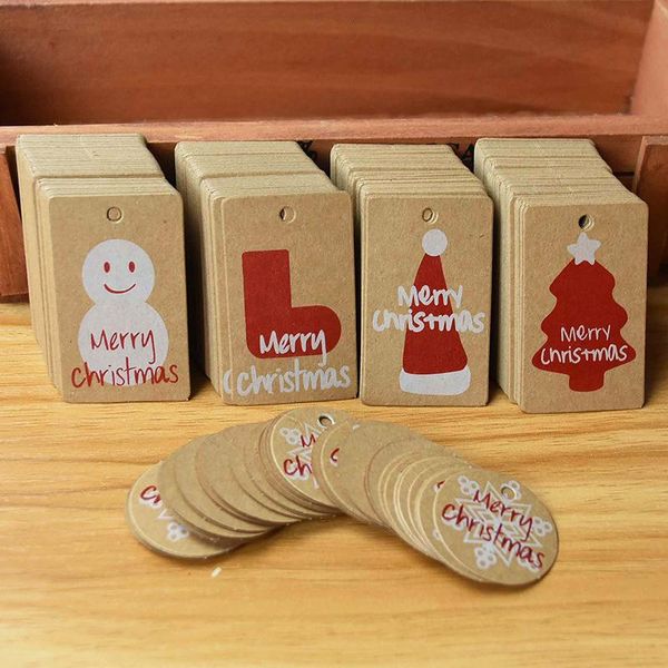 

100шт kraft paper christmas теги diy с рождеством ханг метки упаковка подарков xmas tree party украшения санта-клаус карты этикетка sqcyey
