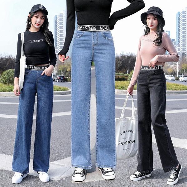 

women's jeans 30% discount stylish women elastic waist belt wide leg pants are thin high drape ankle length for autumn, Blue