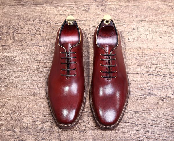 

dress shoes men square toes lace up genuine leather handmade oxfords all season retro business office work, Black
