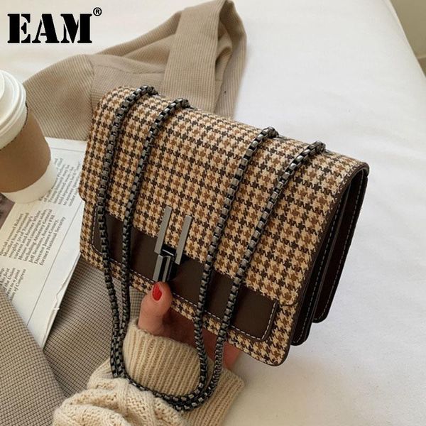 

shoulder bags [eam] women vintage plaid woolen cloth small chains personality all-match crossbody bag fashion tide 2021 18a1306