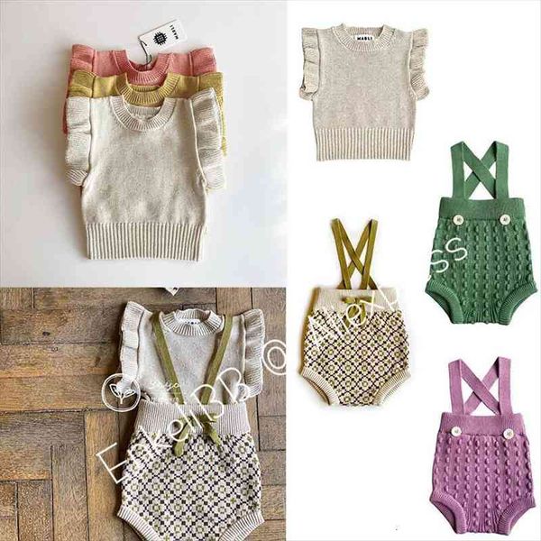 

fashion brand ma li baby girl vintage knit overalls sping and summer infant lovely bloomers with strap brand stylish, Blue