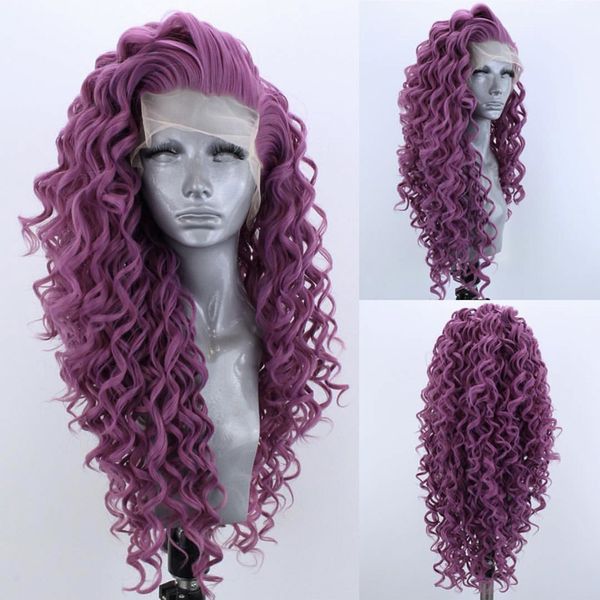 

charisma long curly wigs synthetic lace front wig high temperature fiber hair side part wigs for black women cosplay wig, Black;brown