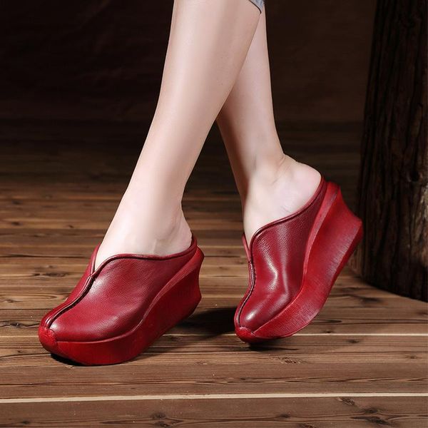 

dress shoes 2021 spring summer women vintage wedges pumps ladies slippers sandals leather thick bottom causal, Black