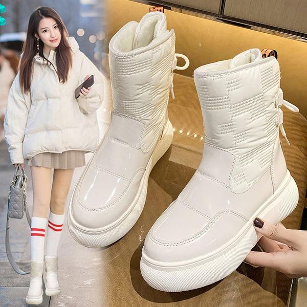 

thicken plush snow boots,women warm shoes for winter,round toe,thick sole platforms,waterproof,female footware,black,white