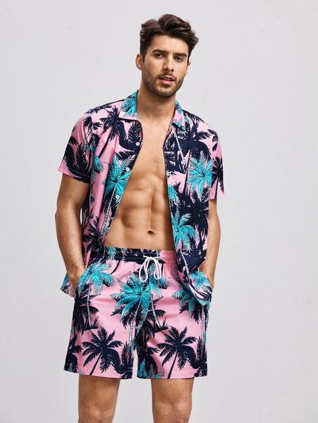 

men tropical print shirt and shorts set o5tg#, Gray