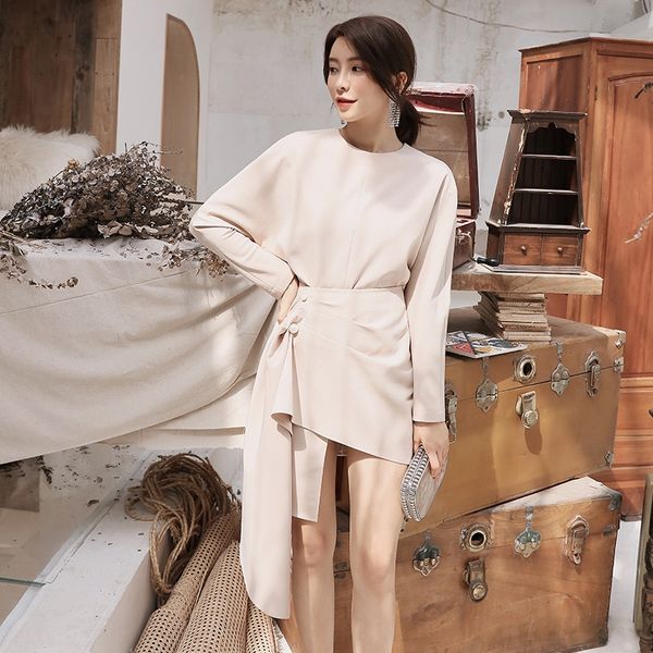

thail fashion brand autumn and winter new nude color party celebrity skirt skirt suit dress graceful suit dress 8241 utulh, Gray