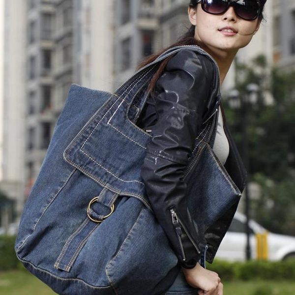 

woonam casual mammy large denim canvas shopper tote bag shoulder handbag wb224