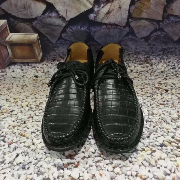 

2020 new 100% genuine real genuine crocodil belly skin men business shoe luxury quality men business shoe high end skin, Black